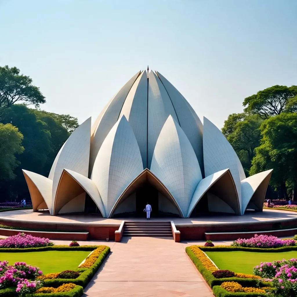 Tourists admiring Lotus Temple’s design