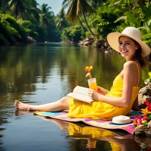 Relaxation  relax-reaxing-tourist-at-river-side